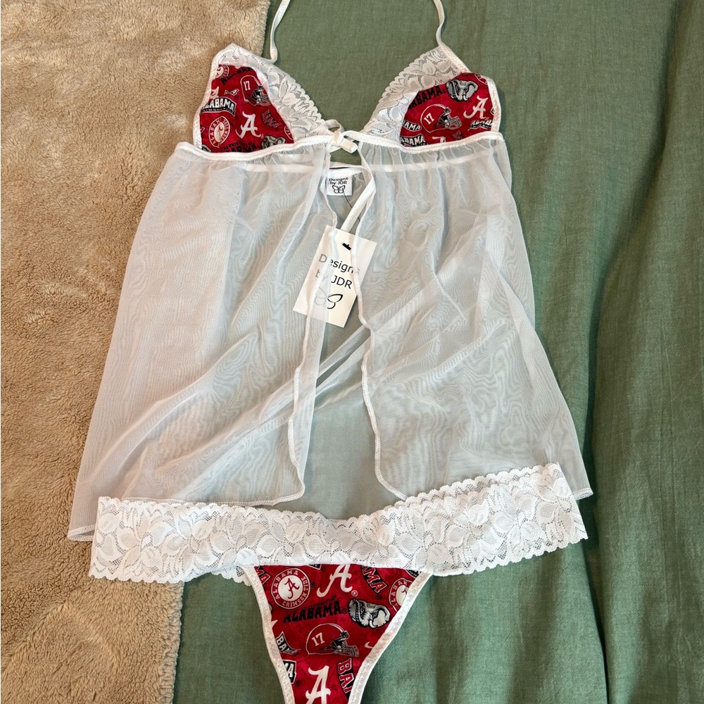 White and Red Lace Alabama Babydoll Set